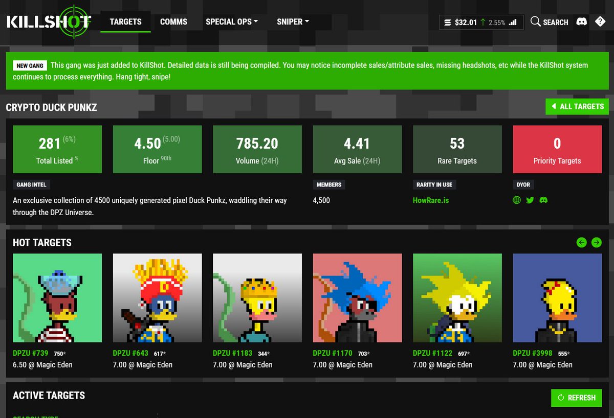 killshotai's tweet image. .@cryptoduckpunkz has been added to KillShot.ai. Happy Sniping, Snipers! Quek Quek 🦆🔫