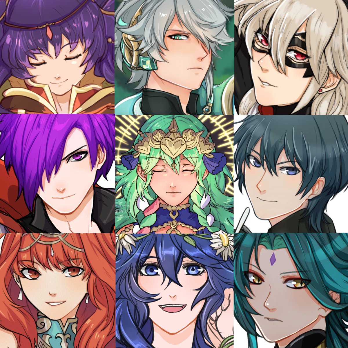 byleth (fire emblem) multiple girls tiara green hair blue hair multiple boys long hair smile  illustration images