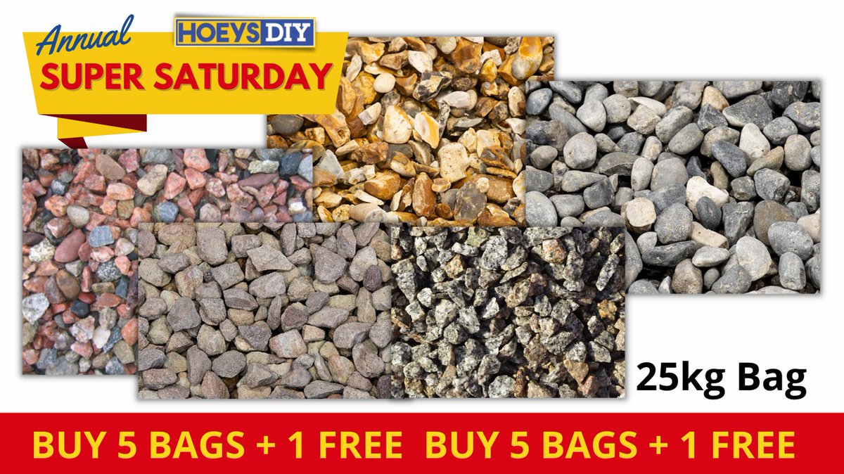 HoeysDIY's tweet photo. SUPER SATURDAY OFFERS!
Buy 5 Bags of Decorative Stone, get one EXTRA Bag Free!!
#decorativestone #hoeysdiy #supersaturdayoffers #supersaturday #louthchat #decorativestoneoffers #colouredstone #gardenstone #gravel https://t.co/KtTyznjH55