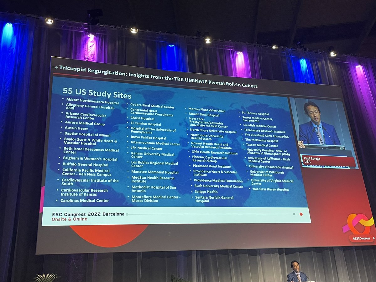 JoaoLCavalcante's tweet photo. @psorajja delivers at #esc2022 the 1st glimpse of the TRILUMINATE Pivotal Roll-in pts - 67 sites worldwide using TriClip, none G4 and no/minimal prior site experience. 1/4 @MHIF_Heart @AbbottHospital @AbbottCardio @hahn_rt @HamidNadira @azeemlatib @vonBardelebenRS @drmaisano https://t.co/mCFlP4Ym37