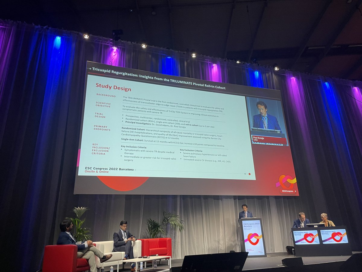 JoaoLCavalcante's tweet photo. @psorajja delivers at #esc2022 the 1st glimpse of the TRILUMINATE Pivotal Roll-in pts - 67 sites worldwide using TriClip, none G4 and no/minimal prior site experience. 1/4 @MHIF_Heart @AbbottHospital @AbbottCardio @hahn_rt @HamidNadira @azeemlatib @vonBardelebenRS @drmaisano https://t.co/mCFlP4Ym37