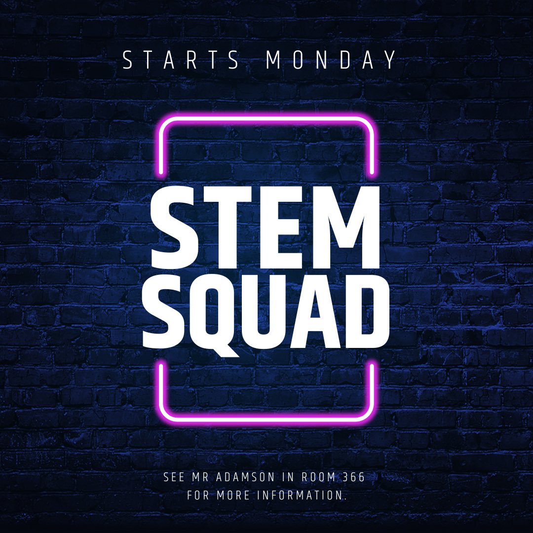 STEMSquadHDMM's tweet image. Guess what’s back? STEM SQUAD is incoming. Join us for bottle rockets, egg drops, 3D printing, and more this year. Meetings will be held on Mondays from 4pm-5pm. GEMS will be joining us this year as well! #STEMis @HDMcMillan @AdamsonHDMM