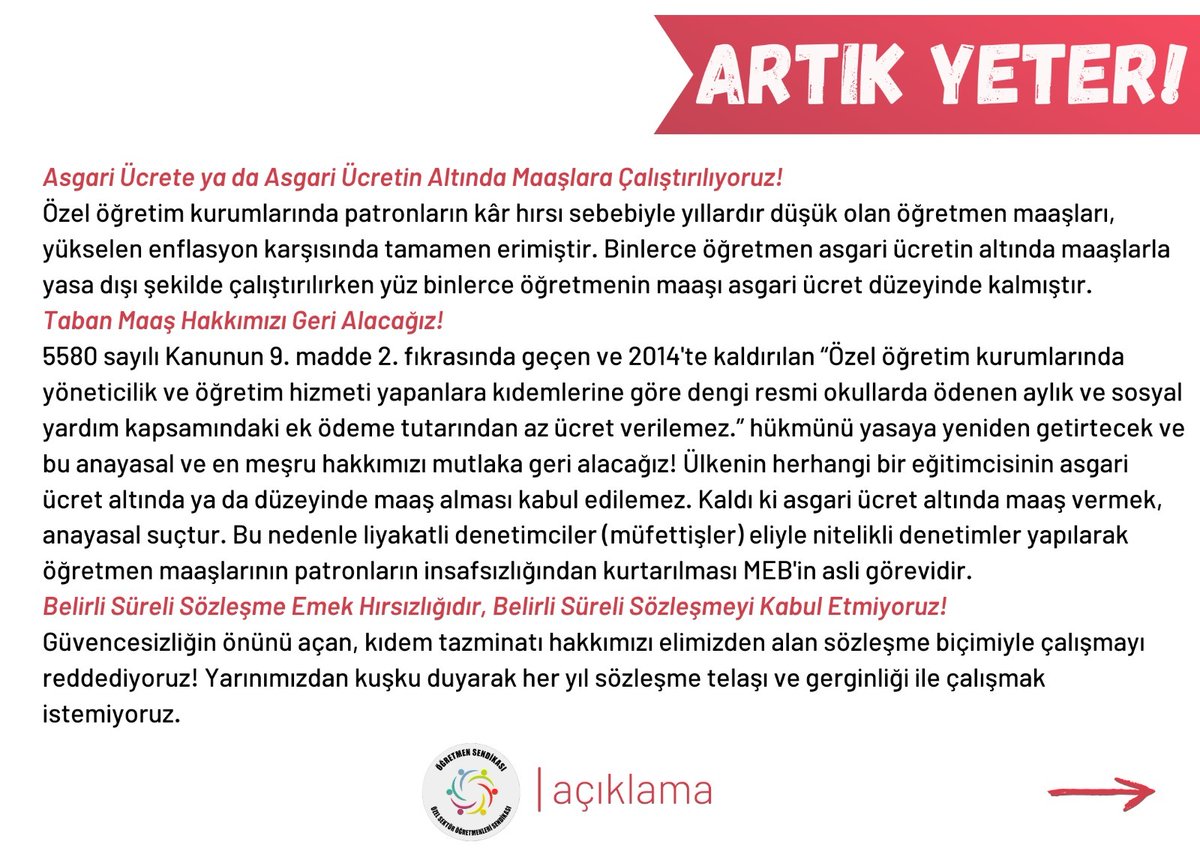ogretmensendika's tweet photo. Yalnız ve çaresiz değiliz. Yüz binlerce özel sektör öğretmenine çağrımızdır: Birlikte mücadele edelim, bizden çalınan taban maaş hakkımızı geri alalım. 
#ÖzelSektörÖğretmenleriAnkaraya https://t.co/BHYLO8fxBI