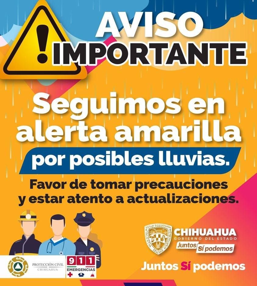 RadioramaChih's tweet photo. Continua Chihuahua en alerta amarilla, ante lluvias fuertes, para las proximas horas. https://t.co/dLc7laTAj7