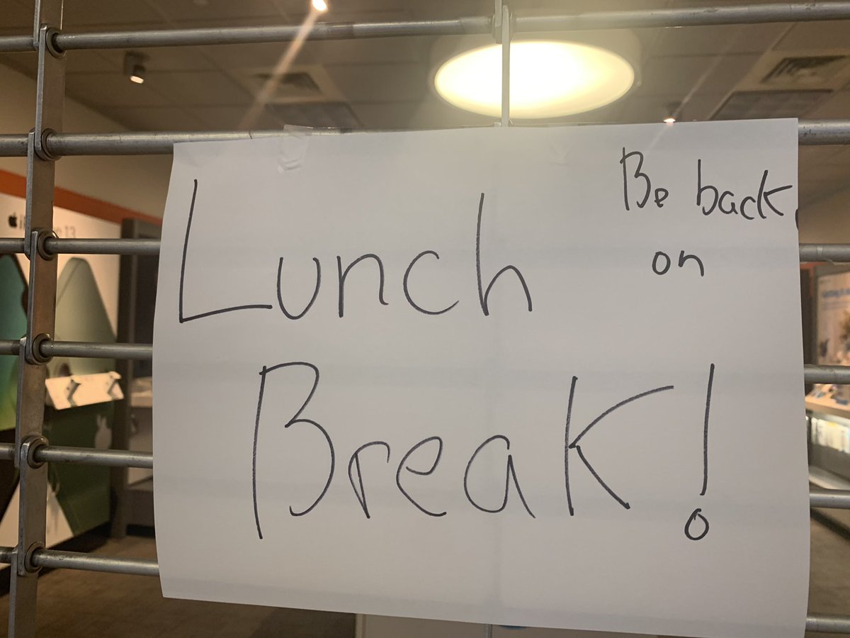 adw424's tweet photo. @att Explain how you open at noon and at 12:40 you are closed for lunch?? Second store of the day plus 1 hour spent on the phone. Make it make sense! https://t.co/QUtT5KEAQV