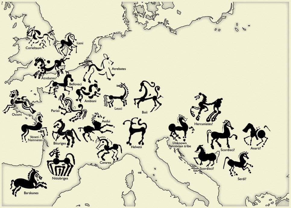 Various depictions of the horse on Celtic coins during the Iron Age