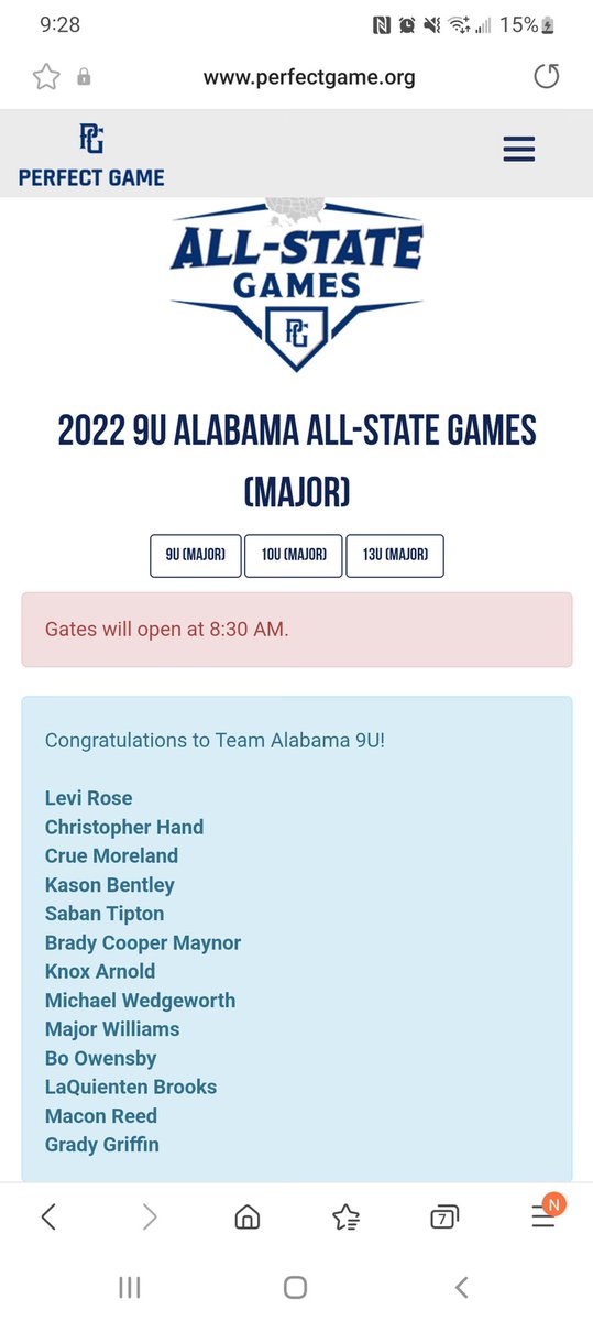 Congratulations to Michael Wedgeworth for being named to the 9U Alabama All-State Games!