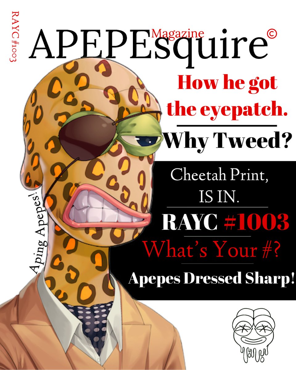 RaycMagazine's tweet photo. [RaycMagBot] Dr. Cheetah Tells ALL in APEPEsquire Magazine!

Cc: https://t.co/EjkfDBjPBg

#RAYC #RAYCFam #RAYCMagazine #ApepeTakeover https://t.co/rnJwDv4XyL