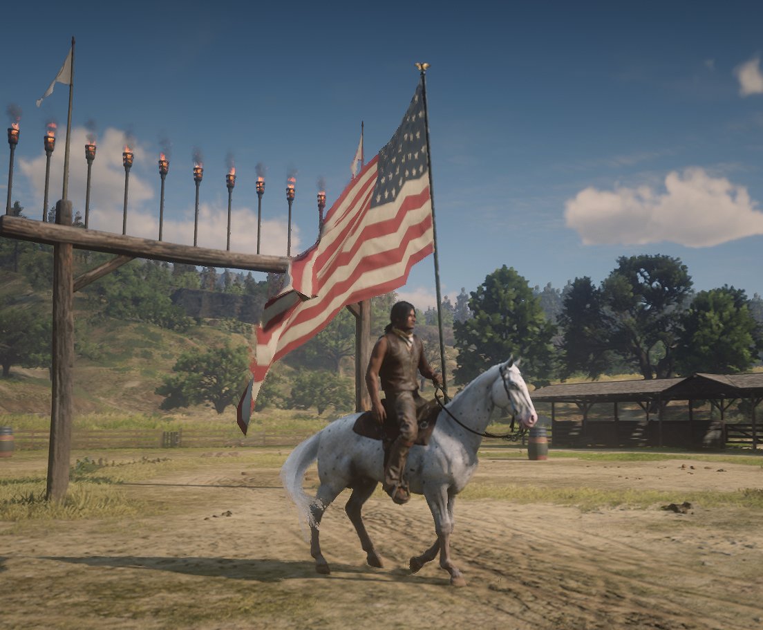 windswept_RP's tweet photo. Bravefire testing flags for the Grand Entry of the Windy Meadow's Barrel Racing event on Sept 4th. Big jackpot on the table! Join our Discord and RSVP for the event. 
---
Join the adventure at https://t.co/v9wZdYBVhb

#redm #rdr2 #wishrp https://t.co/6IfsXemkts