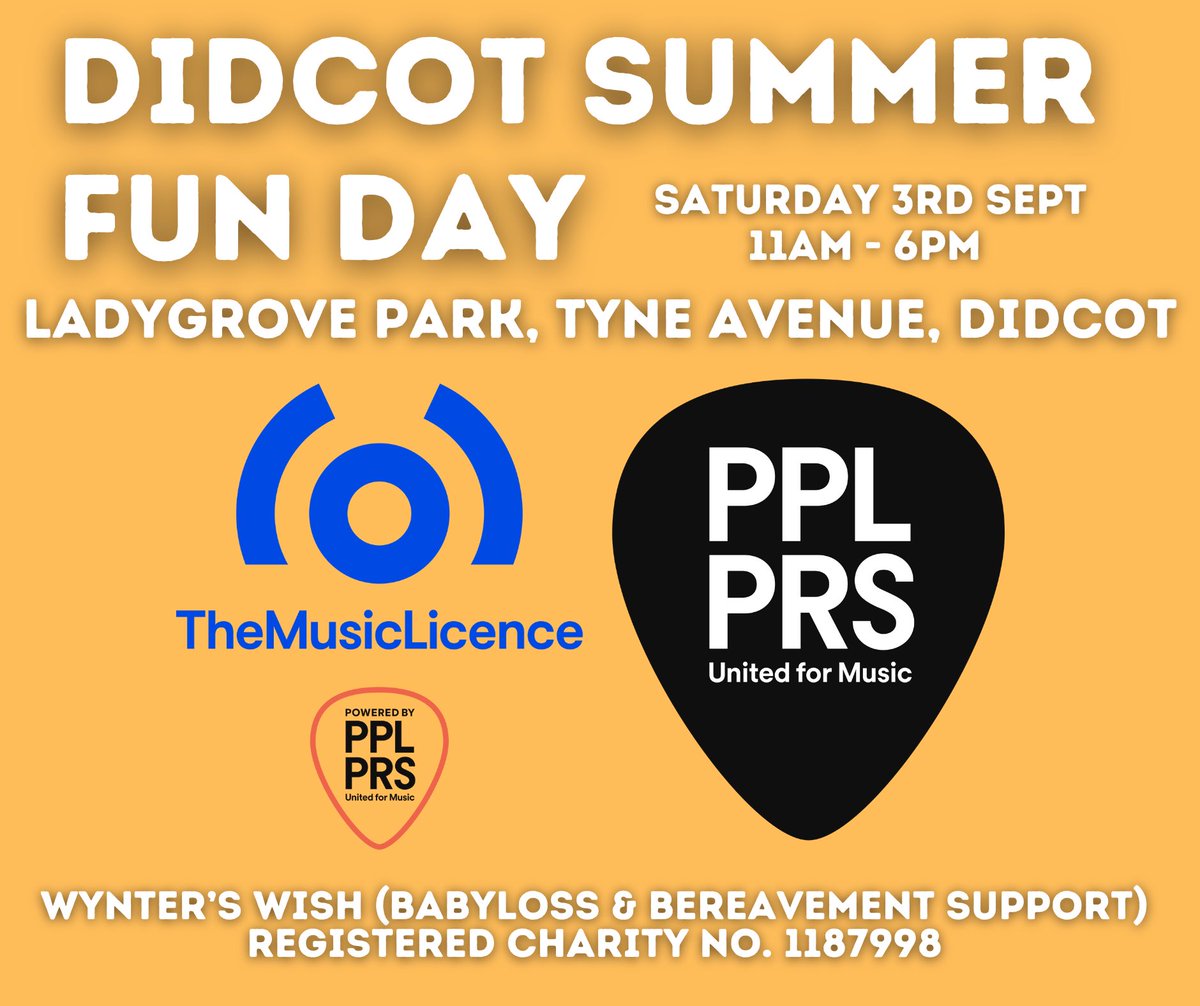 WyntersWish's tweet photo. A big shout out to @pplprs for supporting the Didcot Summer Fun Day by ensuring we are fully compliant to play music and keep you all entertained at the event. All courtesy of PPL PRS #TheMusicLicence 🎶 🎵 🎸 🎤 

#charityfundraiser #charityevent #charity #wynterswish #Didcot https://t.co/DyJTQFmxwk