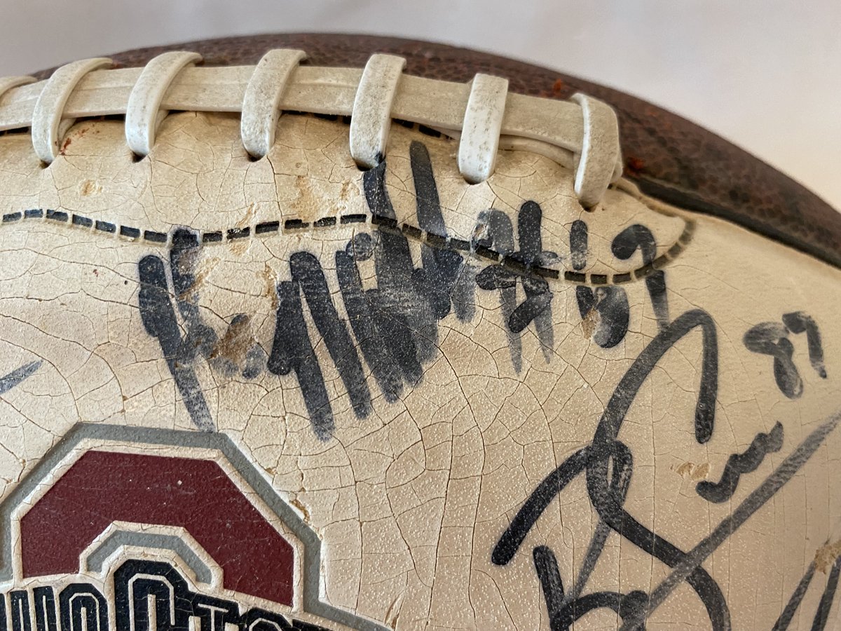 IUBobbi's tweet photo. Need a dedicated Ohio State football fan that can help me identify the school year the football was signed by team members. #ohiostate #ohiofootball #football #ohio https://t.co/nl1FdU3Lpb