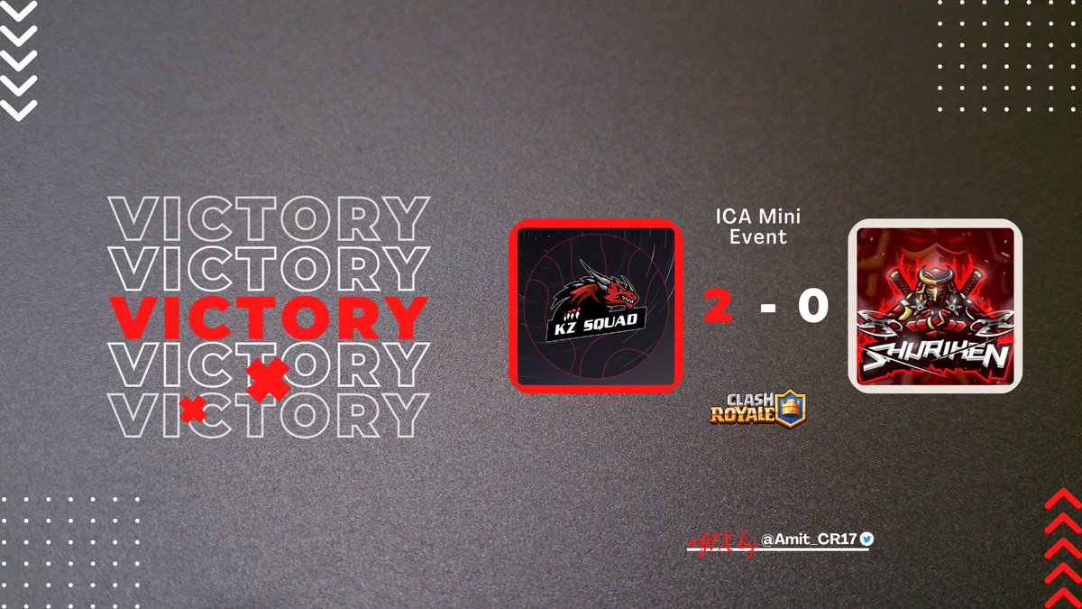 Victory for KZ Squad:
📊 | 2-0
🏆 | <a href="/ITCRA_/">ICA</a> 
🆚️ | <a href="/SHURIKENCR/">ShurikenCR</a> 
👨‍🎨 | <a href="/Amit_CR17/">Amit</a> 
👑 | <a href="/Den4ikCr/">Den❤️beer</a> 
👤 | @ZT02_CR 
👑 | <a href="/Den4ikCr/">Den❤️beer</a>