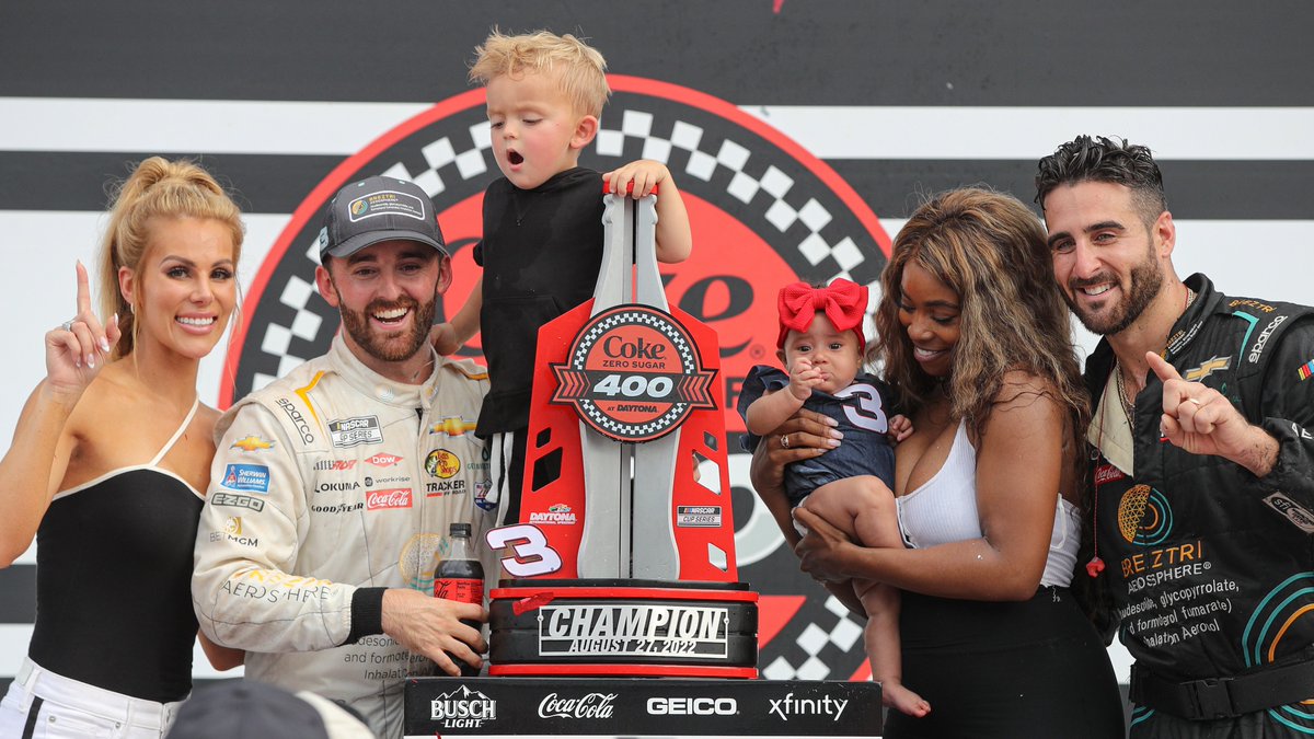 NASCARonUSA's tweet photo. From living #LifeInTheFastLane to the #NASCARPlayoffs. 

@austindillon3 and the crew celebrate a win at @DAYTONA. https://t.co/0YlnSf5Eoj