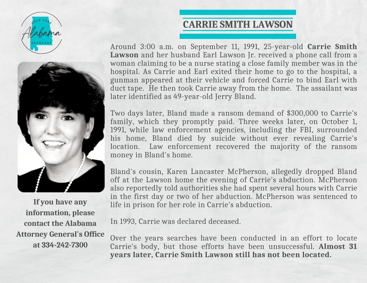 ALColdCase's tweet photo. #CarrieLawson #JasperAL #WalkerCounty #Missing #ColdCase #AlabamaColdCaseAdvocacy https://t.co/dMGlpoovbL