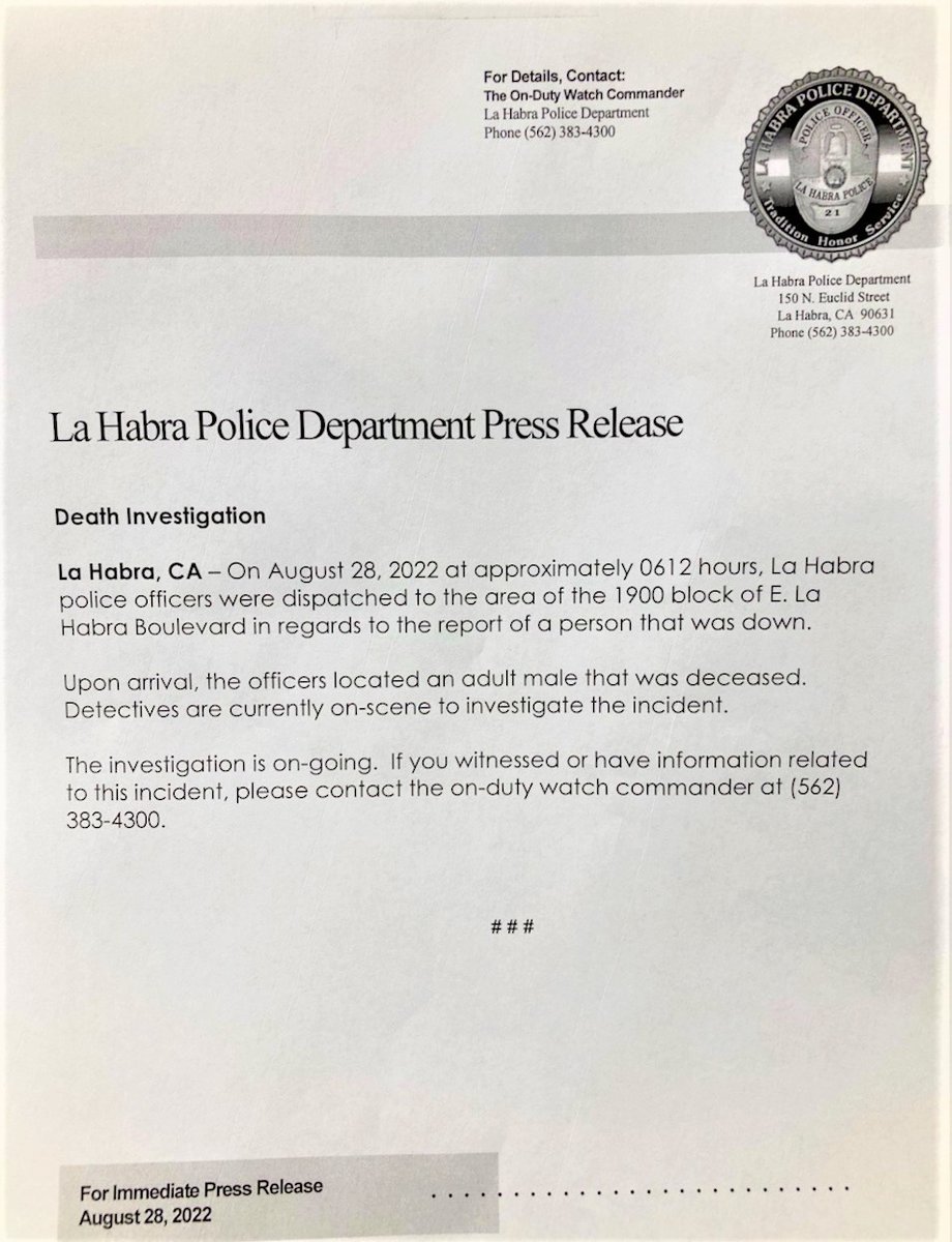***Death Investigation Press Release***