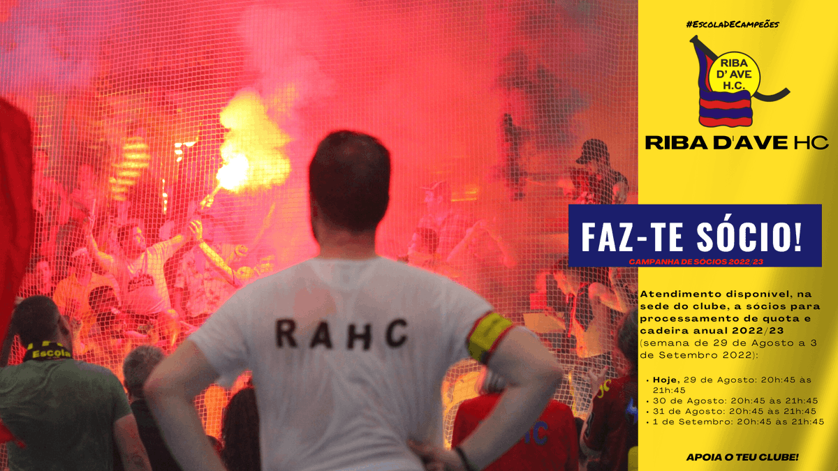 RibadAveHC's tweet photo. Nova semana para vos receber de braços abertos! Aproveita os horários disponibilizados, evita confusões e filas de última hora no primeiro jogo em casa.
Apoia e o teu clube na campanha de sócios 2022/23! Faz-te sócio!
Contamos contigo, mais logo, na sede do clube!
Força #RAHC! https://t.co/PtsilQOh2V