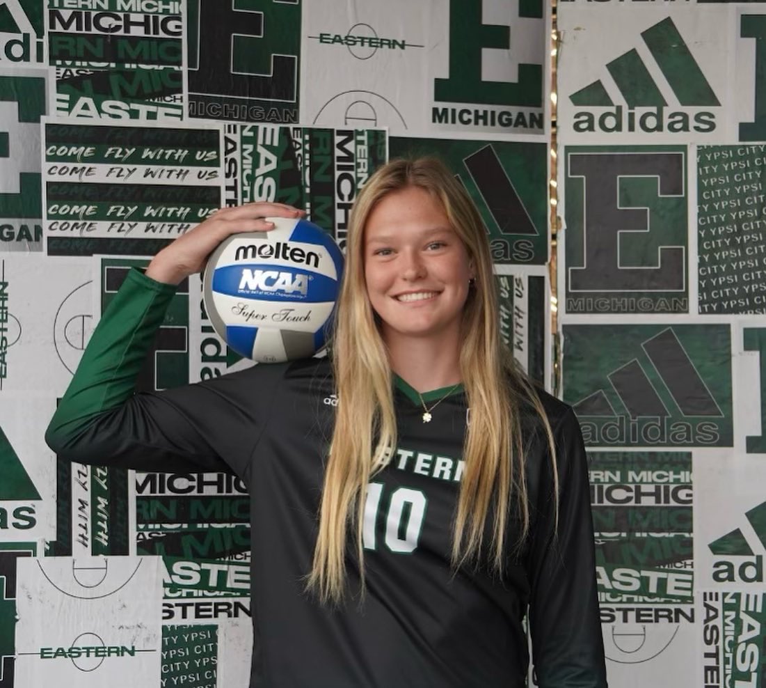 Hatteraswelker's tweet photo. I am so excited to announce my verbal commitment to continue my academic and volleyball career at Eastern Michigan University! I am so thankful for my family, friends, and coaches who have helped me become the person I am today. Forever an Eagle! 💚🤍 https://t.co/lkj6MtOtE0