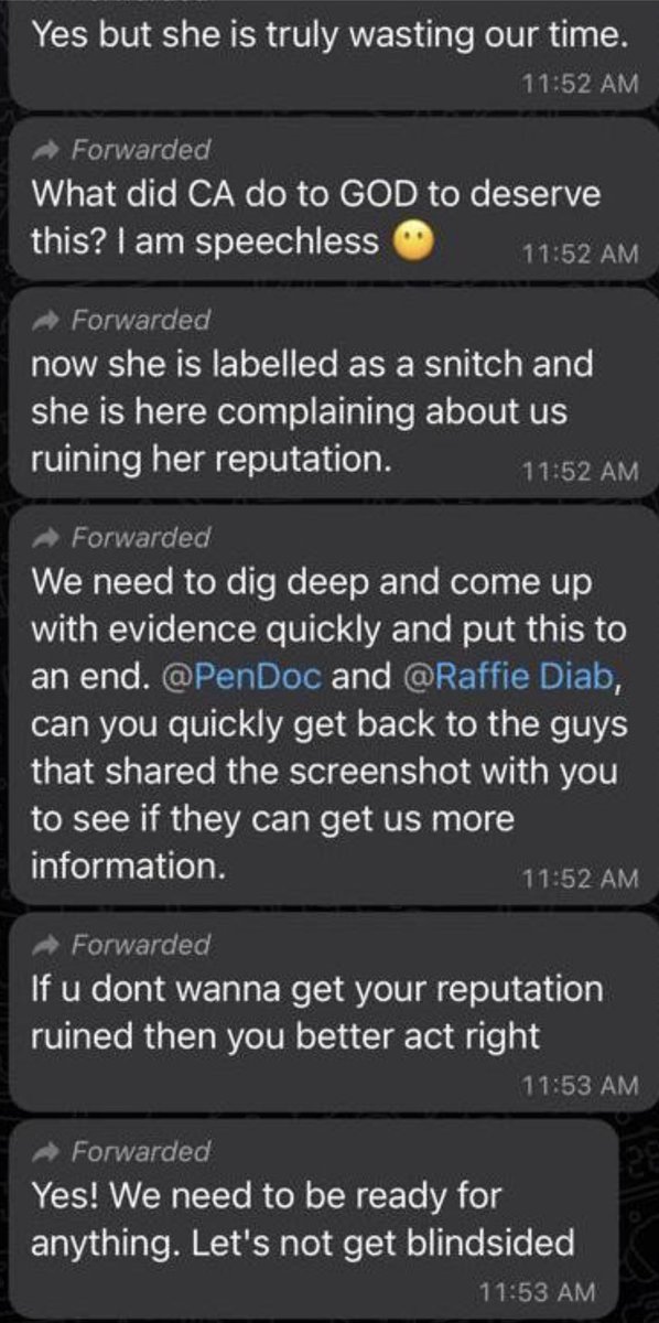 Oceesay's tweet photo. "If you don't want your reputation ruined, then you better act right" said a @CAGambia member of @NennehFreda during their investigation of a previously leaked conversation that they alleged she leaked. Which begs the question who is leaking this one? Someone with an iPhone? 😂 https://t.co/AkZEdwzLqi