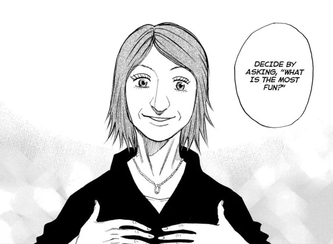 「『どっちが楽しいか』で決めなさい」

"DECIDE BY ASKING,"WHAT IS THE MOST FUN?"

#宇宙兄弟英会話 