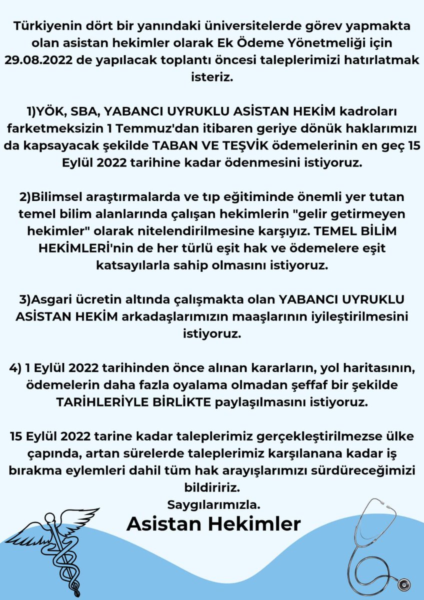 #YabancıUyrukluAsistanHekimler
#YOKsbaYBUtesviktabannezaman
<a href="/erolozvar/">Erol Özvar</a> 
<a href="/saglikbakanligi/">T.C. Sağlık Bakanlığı</a> <a href="/YuksekogretimK/">Yükseköğretim Kurulu (YÖK)</a>
<a href="/drfahrettinkoca/">Dr. Fahrettin Koca</a>