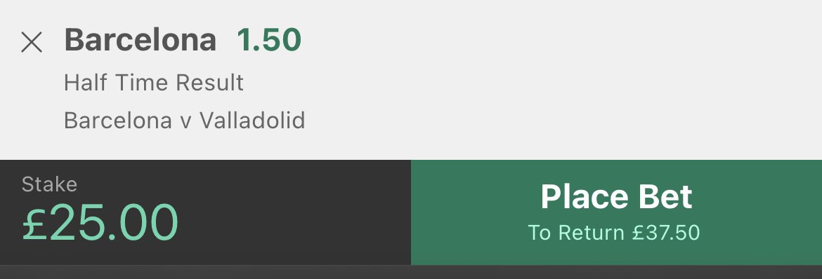Mr_Footy_Tips's tweet photo. Inplay Challenge - £100 Target

Bet 1 - Spain 🇪🇸 

Barca HT Result

£25 returns £38

Hit ❤️ if you’re following

#Inplay #FootyTips https://t.co/fQyfvSXcp4