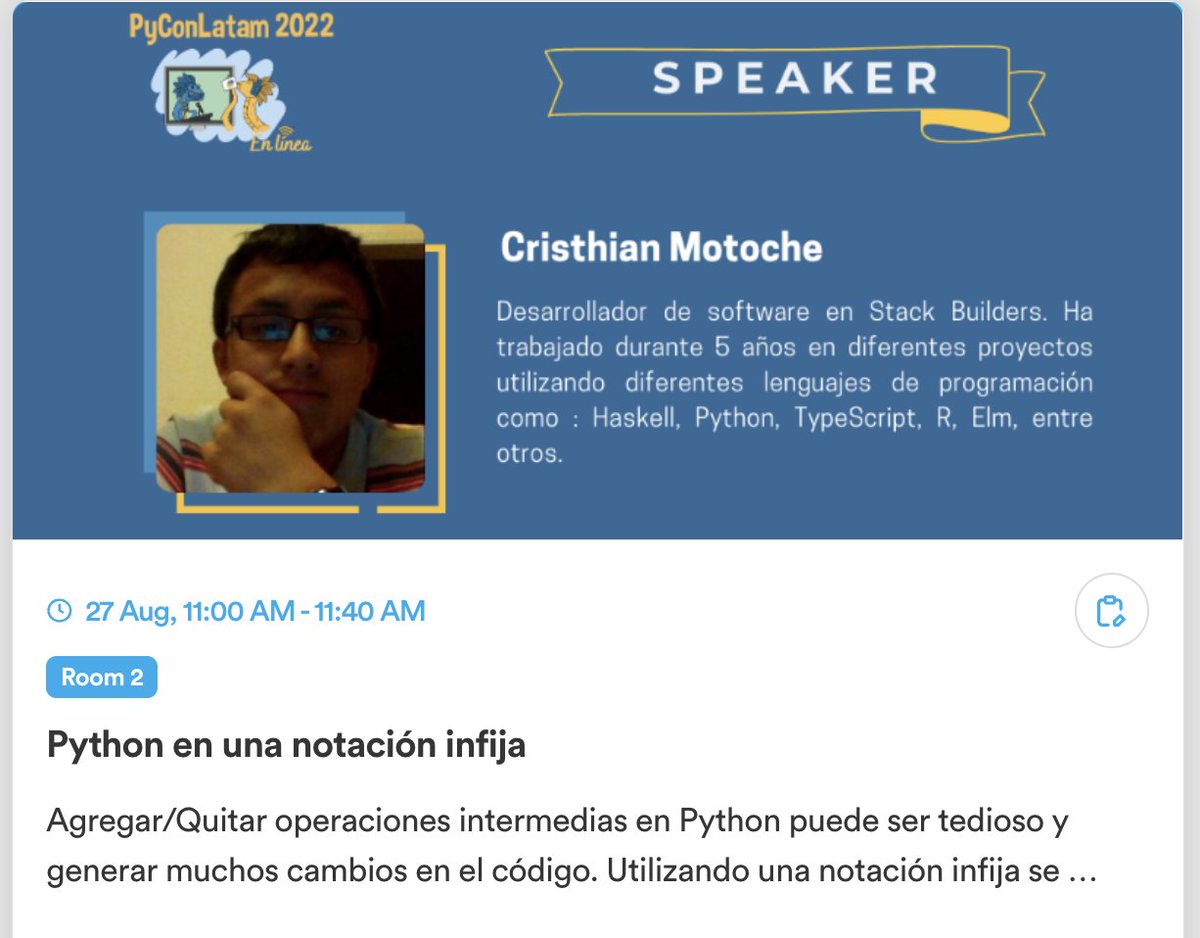 PyLatam's tweet image. Nuestro Primer bloque de charlas de ayer estuvo a cargo de estos excelentes expositores de nuestra comunidad. #Python🐍🎉

Muchas gracias por participar de esta edición #PyConLatam22 son geniales.🥳

👩‍💻Alison Orellana
👨‍💻Cristhian Motoche
👩‍💻Darshita Chaturvedi
👨‍💻Jesús Alan López