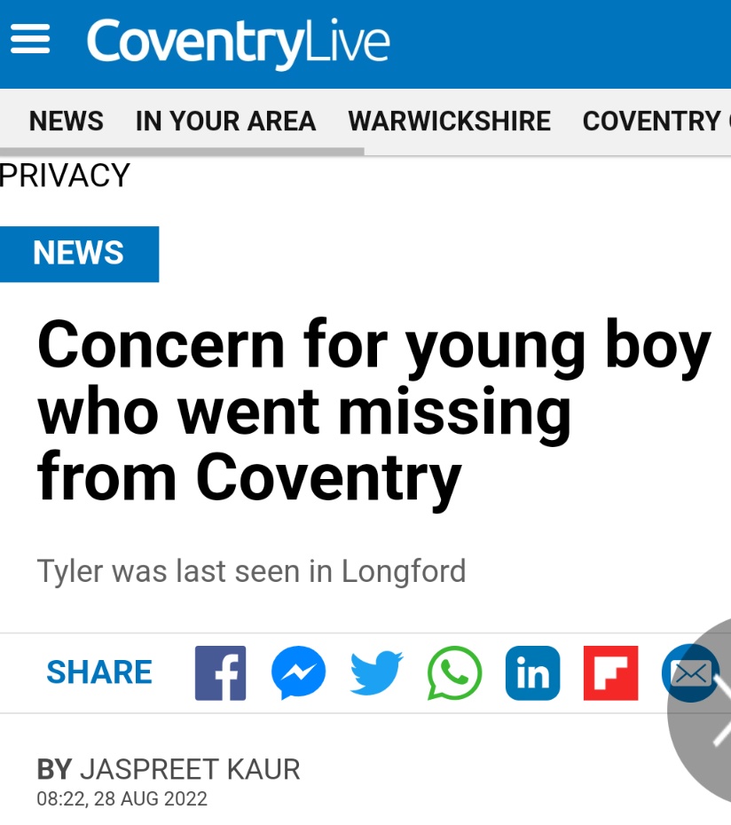 lostplanetearth's tweet photo. #Concern for young boy who went #Missing 🆘 from #Coventry
#Tyler was #LastSeen⚡ in #Longford.
#UK #uknews #missingchildren #UKmissing #August
https://t.co/5hBVFBmZlA https://t.co/1G7eN7dWdL