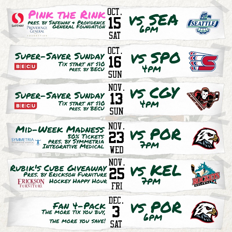 WHLsilvertips's tweet photo. 34 home games, 34 promotions!

Our full promo schedule is here!

#LetsGoTips x #Tips20