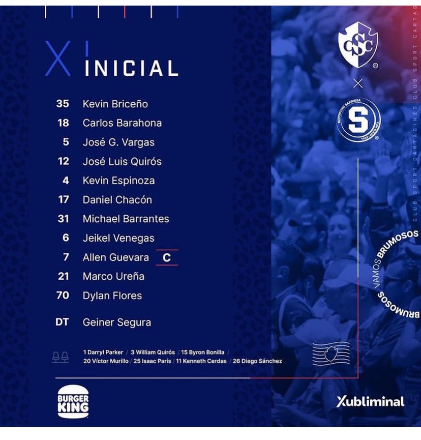 DS_SManagement's tweet photo. @carlosb16645739 en el XI titular de @Cartagines vs @SaprissaOficial https://t.co/S6Gl60JBck