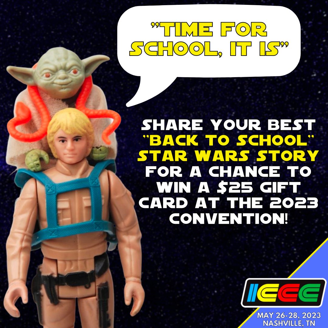 ICCCNashville's tweet photo. Respond with your best school-related #StarWars story for a chance to win $25 for the #ICCCcon store at the '23 convention!
(One winner selected, will be chosen on Sept 2. Sponsored solely by IC)
#vintagestarwars #starwarstoys #nashville #actionfigure #yoda #lukeskywalker https://t.co/53W1wyvURX