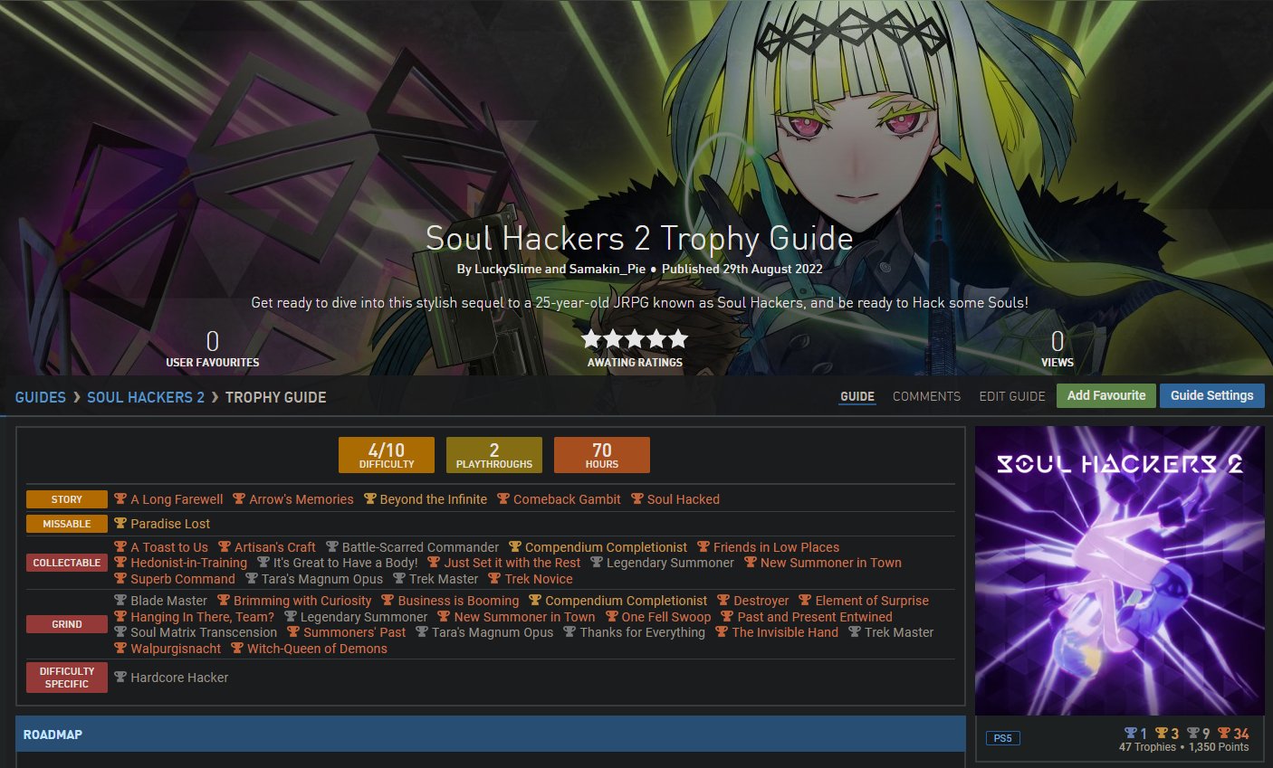 𝙇𝙪𝙘𝙠𝙮𝙎𝙡𝙞𝙢𝙚 🍀🏆 on X: My Soul Hackers 2 Trophy Guide is now live  hope it helps you all with the platinum trophy massive thanks to Atlus for  Providing me with a review