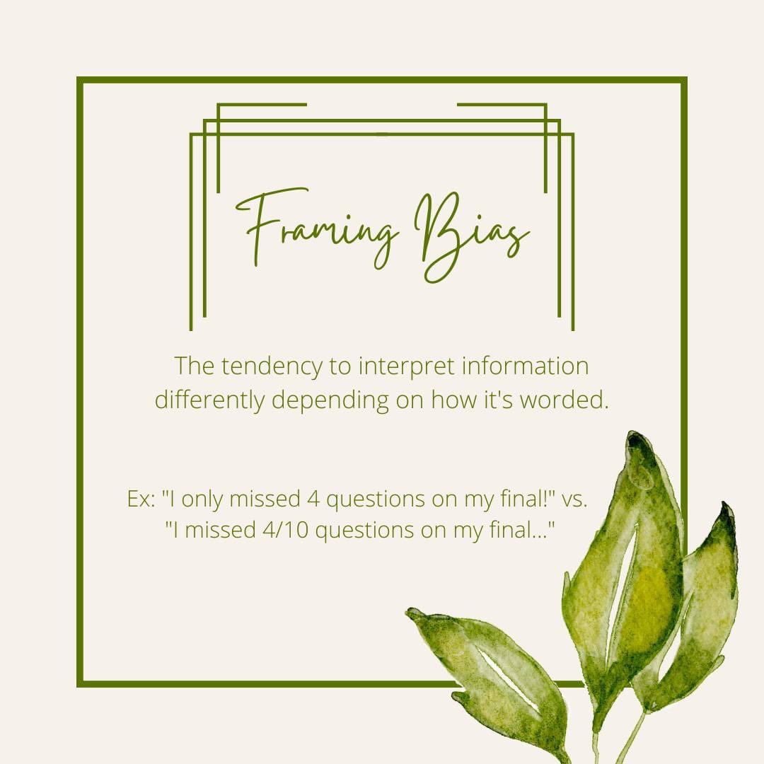 clearforkpsych's tweet photo. Cognitive bias #14: Framing Effect Bias!

 #clinicalpsychology #psychology_health #cognitivebiases #psychologist #didyouknowfacts #socialpsychology #learnmore #clearfork #thinkingerrors #psychology #interestingfacts #fallacy #psychologyfacts #clinicalpsychologist #framing https://t.co/owmnVVLtjY