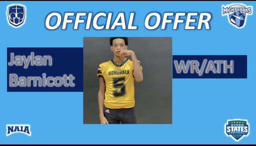 JaylanBarnicott's tweet photo. I would like to say I have received my first offer from the university of Oakland city I want to think my friends and family for everything I would also like to thank coach Miller @tmiller0922 @GoMightyOaks https://t.co/KNoxuMBmoJ