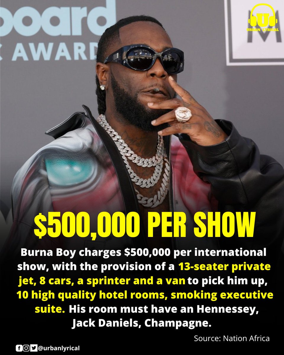 clintonkabutey's tweet photo. Thread: Burna Boy charges $500,000 per international show, with the provision of a 13-seater private jet, 8 cars, a Sprinter bus and van to pick him up, 10 high quality hotel rooms, smoking executive suite, and Jack Daniels

Grammy #ThisIsghana #buju God did cape coast stadium https://t.co/fIObmhkgpE