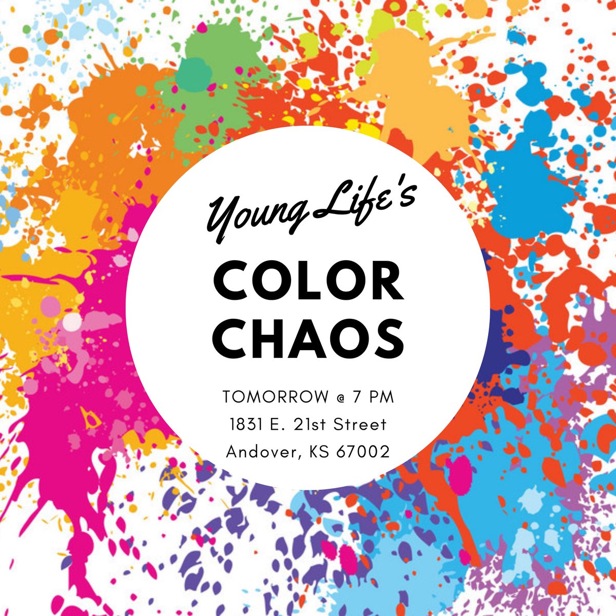ACYoungLife's tweet photo. GUYS. It’s here!! Tonight is Color Chaos Eve!! Tomorrow night our semester will start with one of the best events of the year! You don’t want to miss it! Tell everyone you know - there’s no other place to be that will be more fun!!! #andoveryounglife #bestnightofyourweek https://t.co/ulNU8toGtw