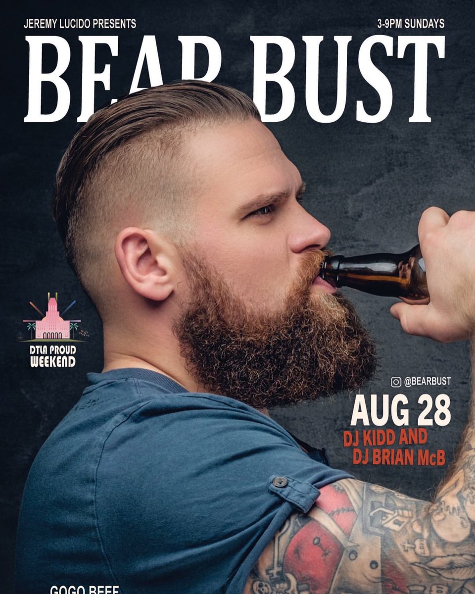 precinctdtla's tweet photo. TODAY
@JeremyLucido presents
BEAR BUST
3-9pm
An air conditioned oasis with $4 Draft Beers, great music, great food, games and gogo’s!
DJ’S: DJ BrianMcB & DJ Kidd providing your Sunday soundtrack til 9pm.
NO COVER
#precinctdtla #bearbust #beerbust #dtlaproud #daydrinking https://t.co/1lbvI22SpY