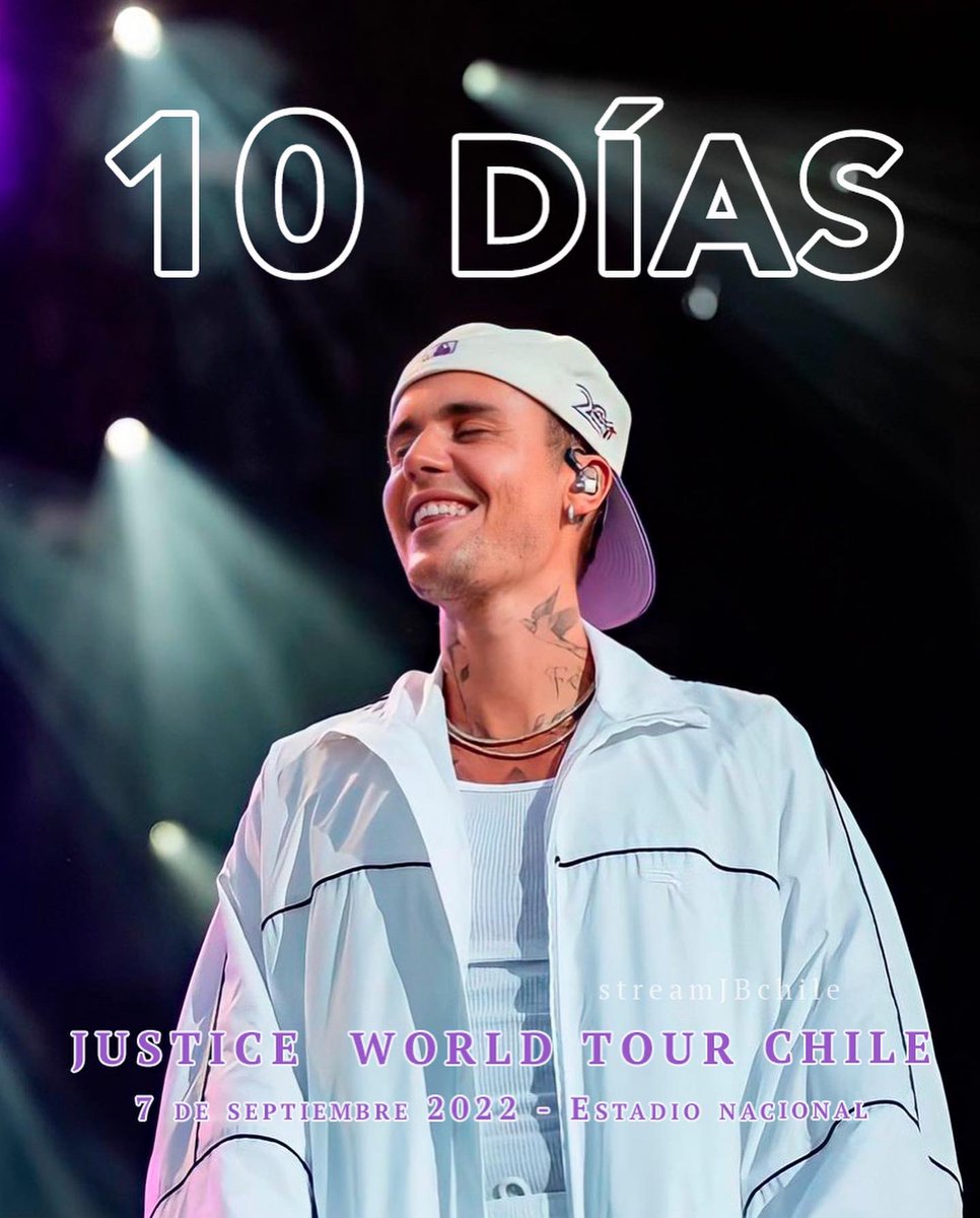 streamJBchile's tweet photo. ¡EMPEZÓ LA CUENTA REGRESIVA!

Solo 10 DÍAS para el concierto de Justin Bieber en Chile. 🇨🇱🤍

#JusticeTourChile #JusticeWorldTour https://t.co/dCuDhFi8Wd