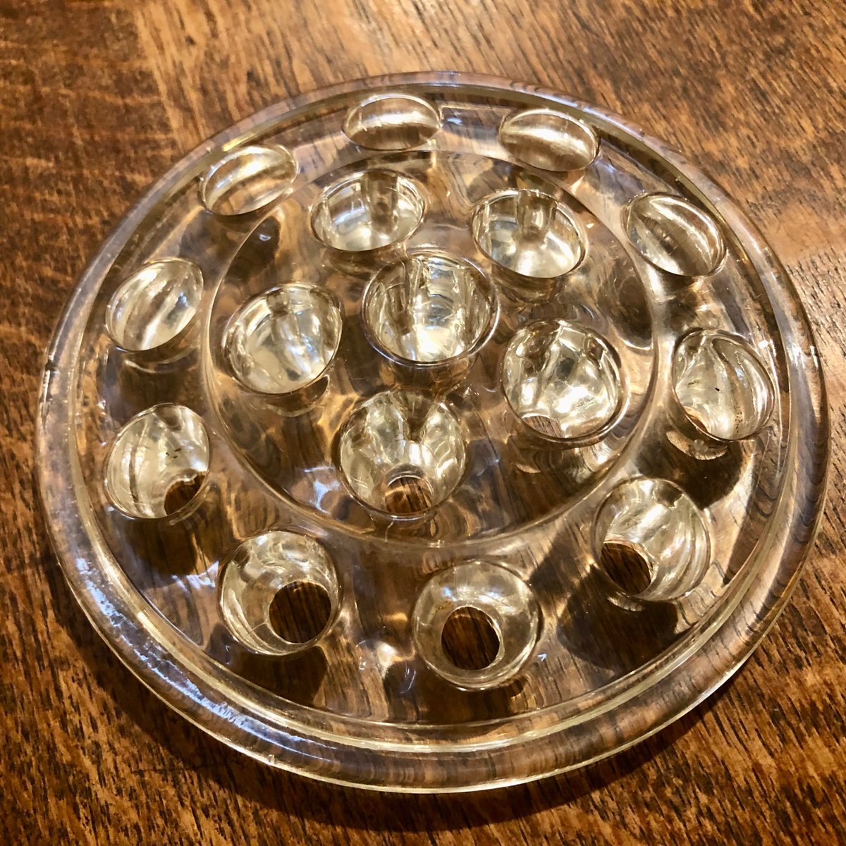 Excited to share the latest addition to my #etsy shop: Glass Flower Frog with 16 Holes #Floral #Arranging Tool Domed Paperweight #Vintage Clear Glass etsy.me/3pOvYSb #vintageglass #flowerfrog