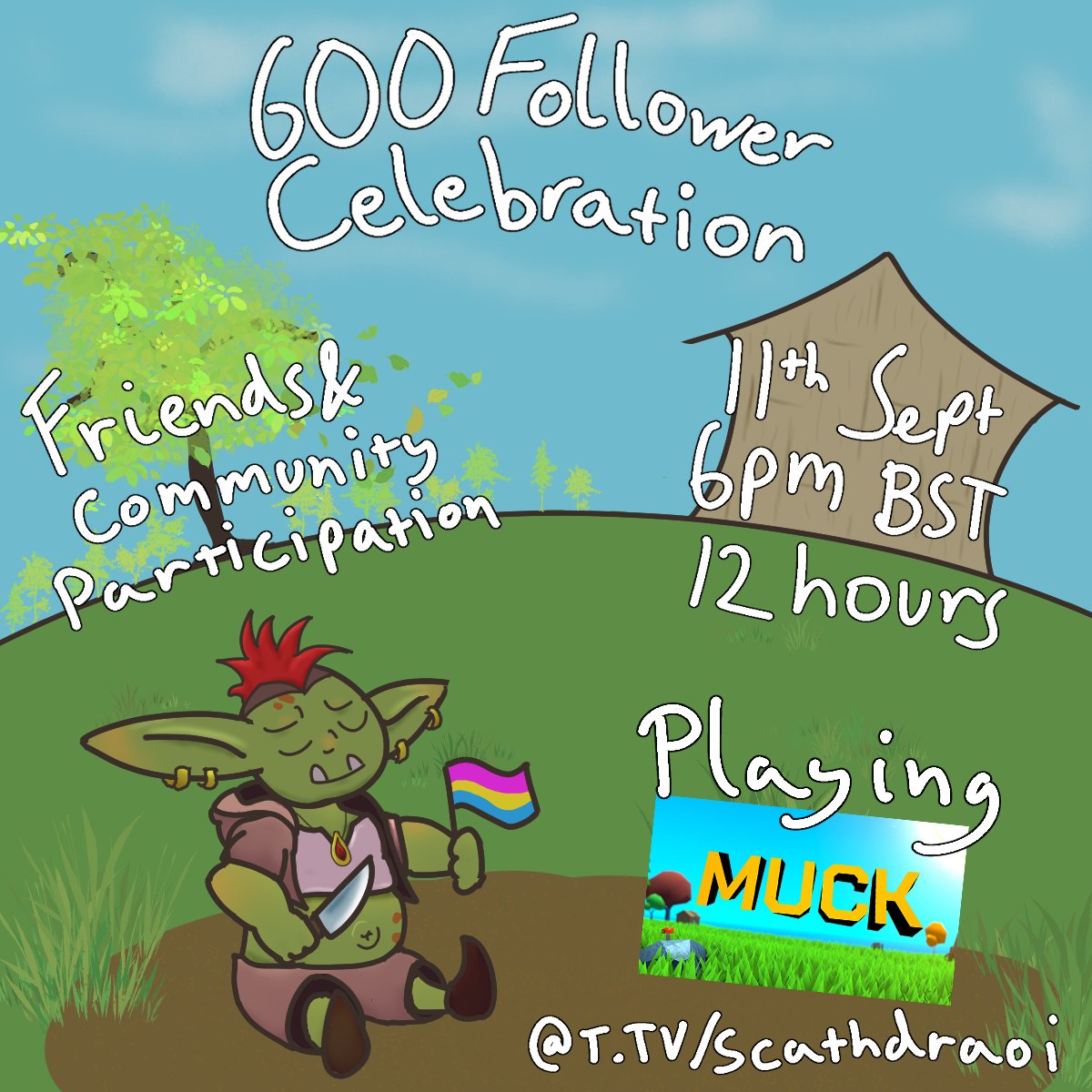 scathdraoi's tweet photo. 🎉Listen up guys! I am finally doing my 600 follower Celebration!  
I am inviting everyone to come hang out and perhaps participate in the gaming! 
This will be my first Subathon, with more info to come! #celebration #ENVtubers #lewdtubers #Goblin https://t.co/4wfVMnWrGM
