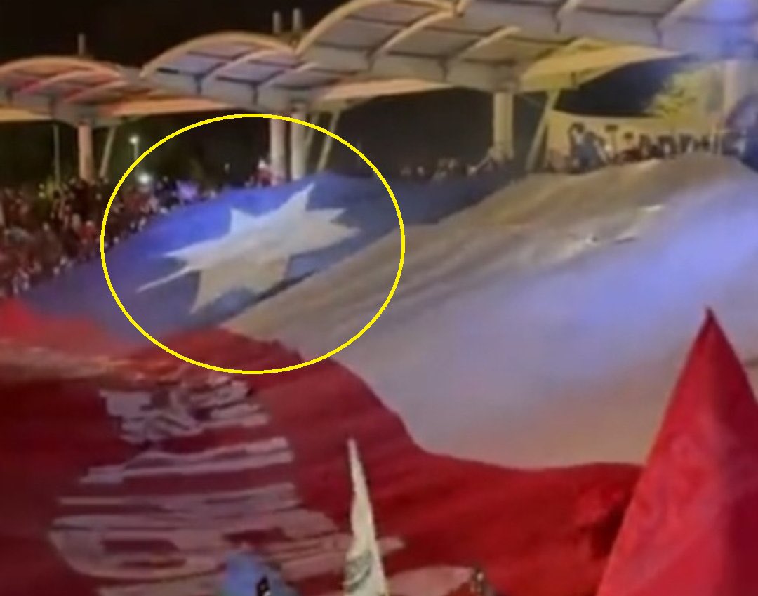 Esta bandera que simbolizó el cierre de campaña del Apruebo en el Maule es una agresión a los símbolos nacionales y una señal de lo que algunos pretenden para nuestro país. Por eso tantos y de todos lados se unen en el Rechazo!