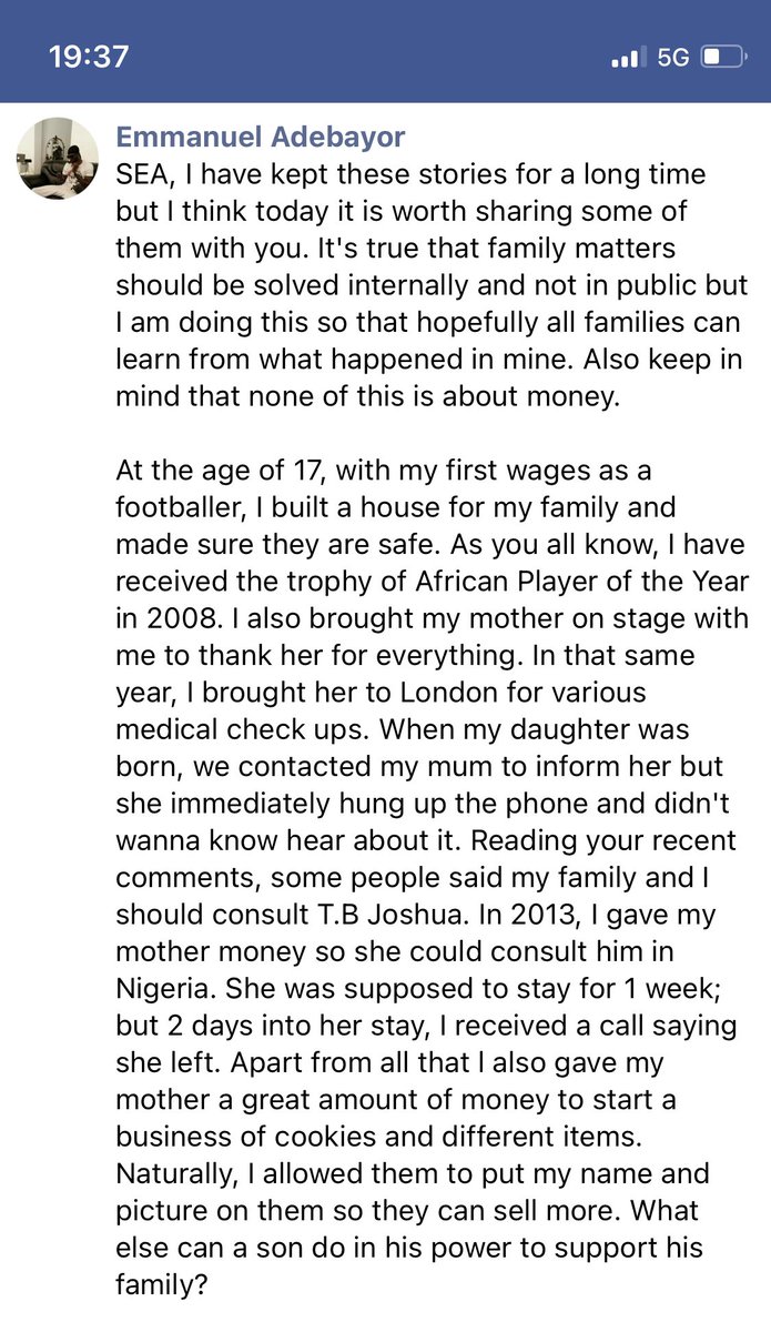 Ba' Mdogo on Twitter "RT F1avs Adebayor’s own family situation is