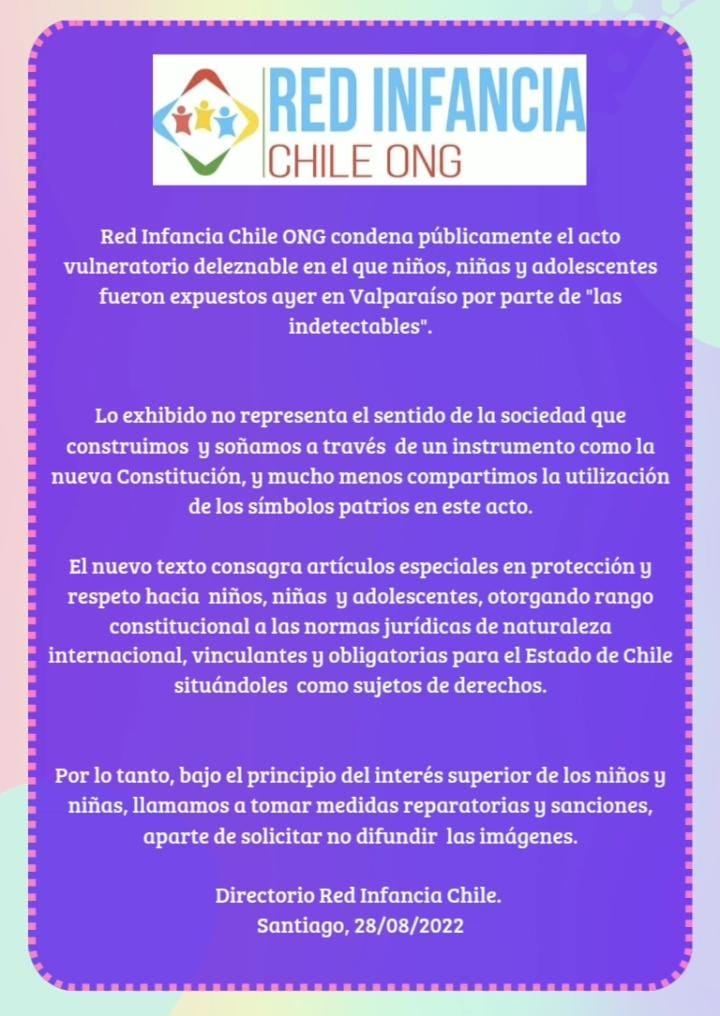 Red_InfanciaOng's tweet photo. Comunicado público de Red Infancia Chile ONG 
#redinfanciaChileONG 
#Apruebo
Valparaíso https://t.co/i28FC2lIxy