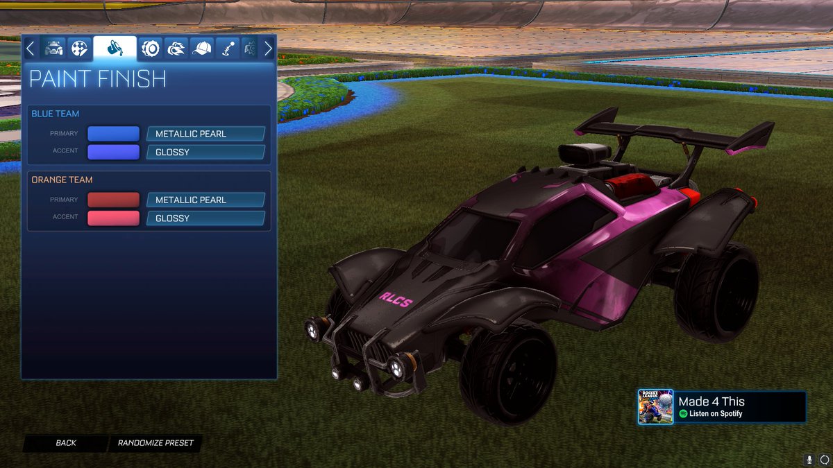 BorkCS's tweet photo. Decal: RLCS 2021-2022 painted pink and cobalt 

finish: Metallic pearl https://t.co/6OCeD66HsC