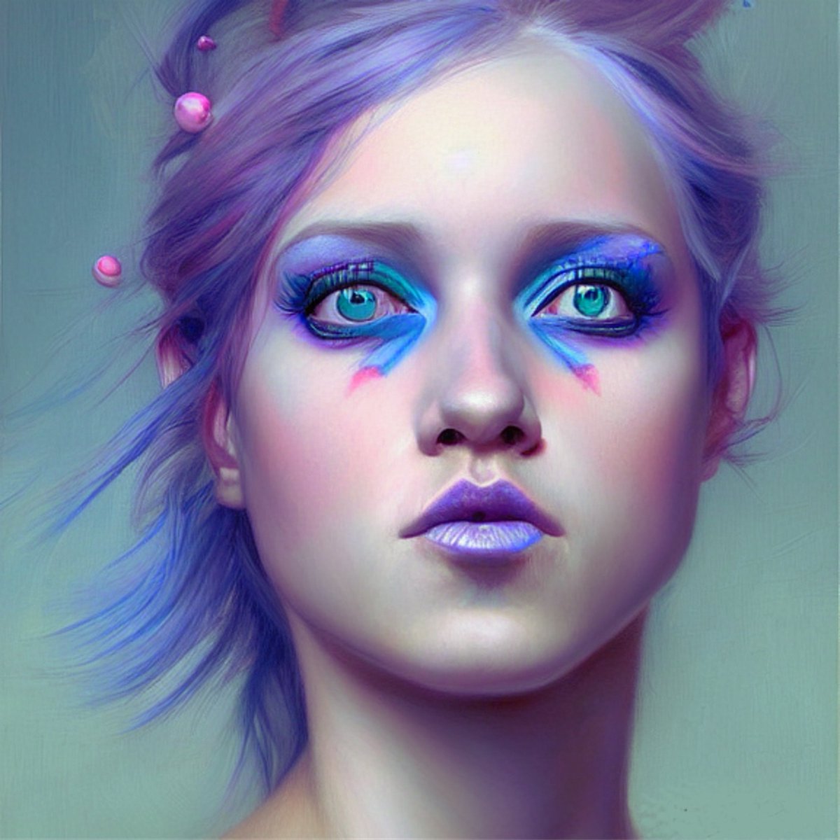 #lucidladies #ai #CleanNFT #tezos #tezosart #Solana #ETH #BNB #ADA #SOL #portrait #digitalart #generatedart #technology #3d #nft #colorfulhair #makeup #digitalmakeup #pinkhair #blueface #bluehair #colorfulmakeup #wtf #nftart #NFTartist