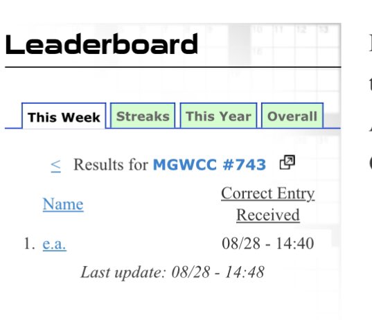 Got the MGWCC this week, check it out! Surprising no one, e.a. solved it in the time it took me to think of a tweet xwordcontest.com/2022/08/mgwcc-…