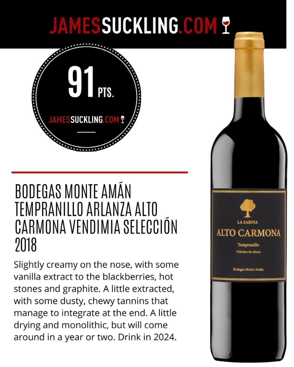 bodemonteaman's tweet photo. Nuestro Alto Carmona 2018 ha sido puntuado con 91 pts por el prestigioso @JamesSuckling 
Descubre todos nuestros vinos en https://t.co/y6fV3f1GAU
#bodegasmonteaman #jamessucling #arlanza #winetime https://t.co/XWoLRD4b0d
