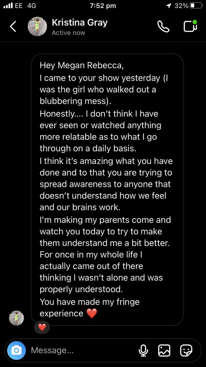 RedRoadTheatre's tweet photo. A message we received on insta 🥲 Big love to our amazing and supportive audience.  #adhd #divergentfringe #femifringe #edfringe #edfringe2022 #adhdawareness https://t.co/nRpJyt6fxw