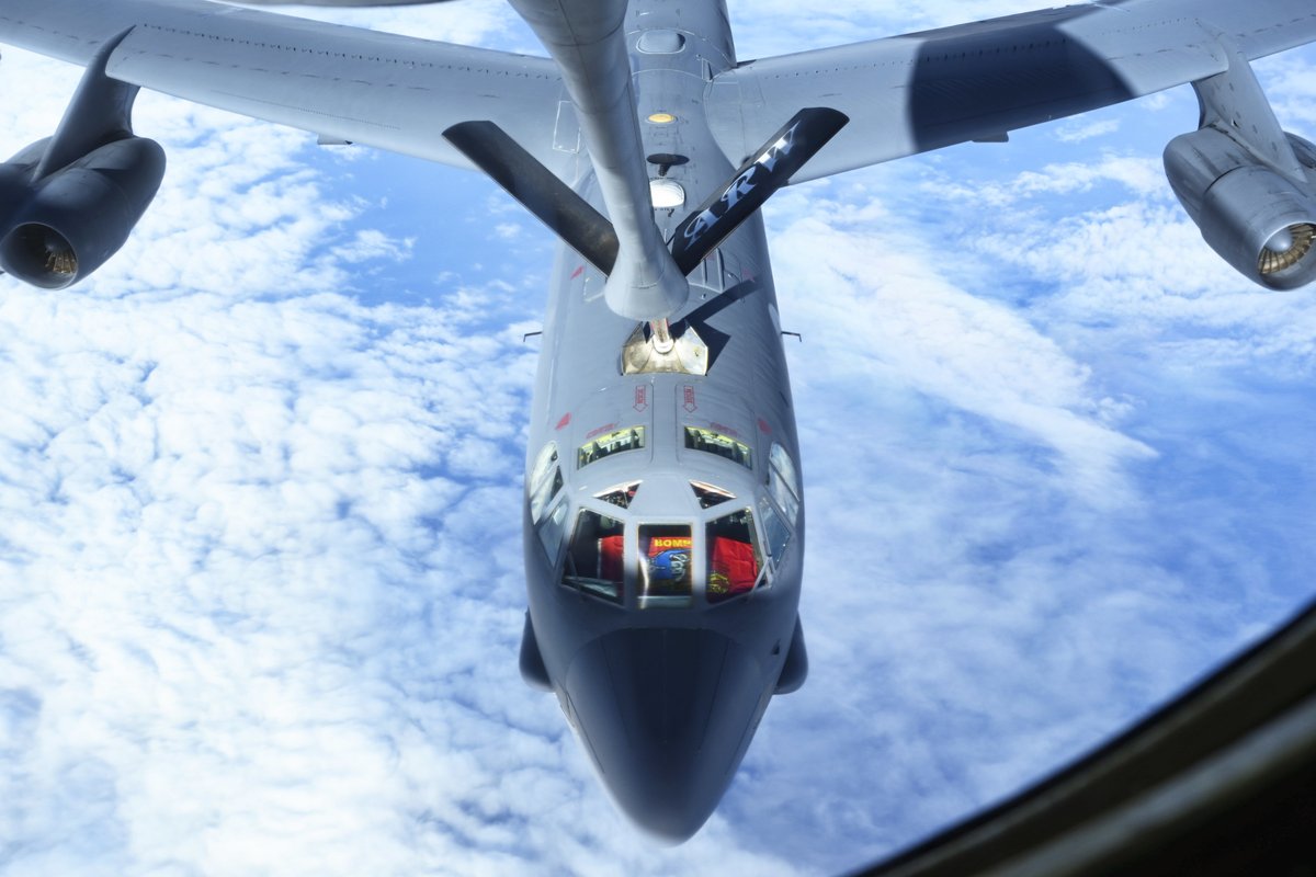 USTRANSCOM (@us_transcom) on Twitter photo A <a href="/usairforce/">U.S. Air Force</a> KC-135 refuels a B-52H during a BTF mission across the Atlantic Ocean. Tankers provide U.S. and allied aircraft unlimited range, making it possible to be anywhere in the world in a matter of hours. #TogetherWeDeliver
<a href="/US_EUCOM/">U.S. European Command</a> <a href="/US_STRATCOM/">United States Strategic Command</a> <a href="/RAFMildenhall/">RAF Mildenhall</a> <a href="/TeamMinot/">Minot Air Force Base</a> A <a href="/usairforce/">U.S. Air Force</a> KC-135 refuels a B-52H during a BTF mission across the Atlantic Ocean. Tankers provide U.S. and allied aircraft unlimited range, making it possible to be anywhere in the world in a matter of hours. #TogetherWeDeliver
<a href="/US_EUCOM/">U.S. European Command</a> <a href="/US_STRATCOM/">United States Strategic Command</a> <a href="/RAFMildenhall/">RAF Mildenhall</a> <a href="/TeamMinot/">Minot Air Force Base</a>