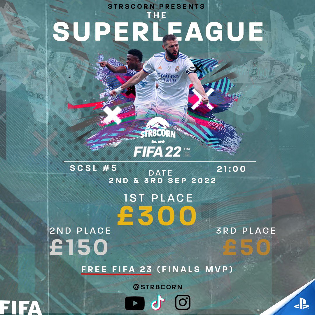 STR8CORN_'s tweet photo. Itβs finally arrived - Super League week π₯³
Itβs been 7 months since the last edition but this week it returns to finish Season 5βοΈ
This is the STR8CORN Super League π
#FIFA22 #ProClubs #SCSL #PS4Share #STR8CORN #SuperLeague https://t.co/PFWV8xV8s4