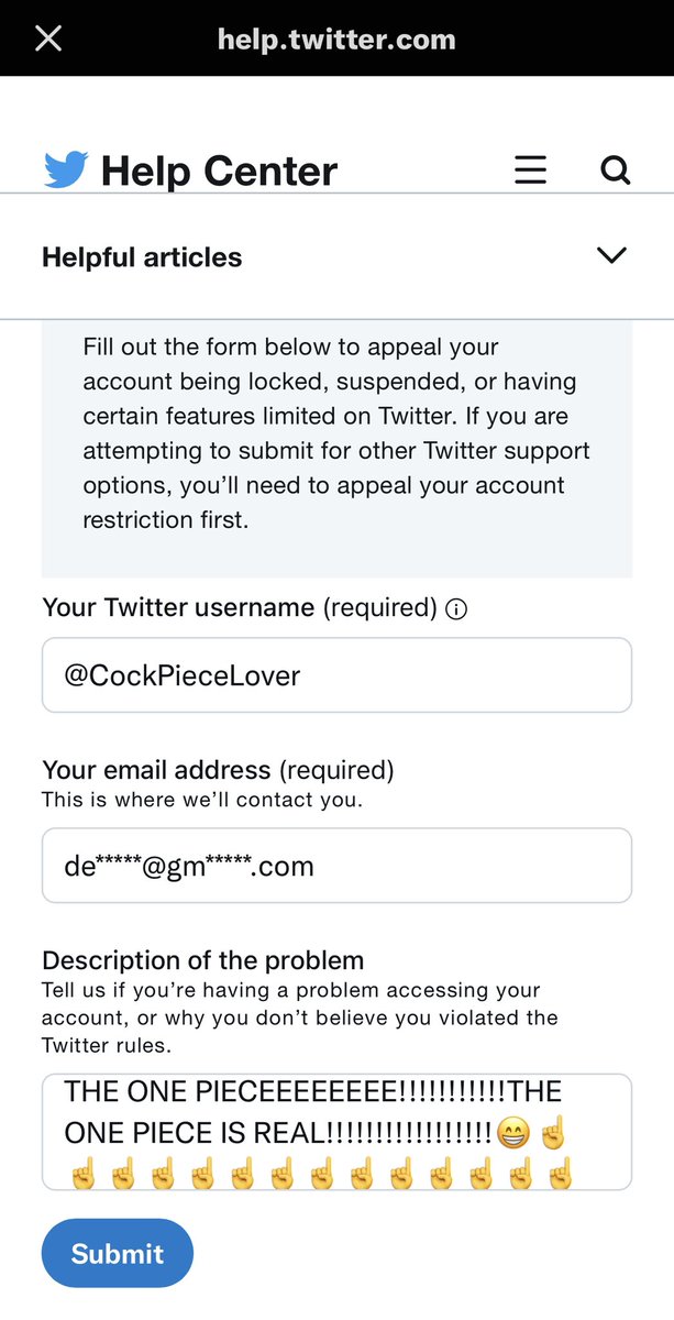 CockPieceLover's tweet photo. Woke up this morning to a permanent suspension. I thought that my short journey had ended. Sent in an appeal as a joke, I knew that I had to go down swinging. To my surprise, it worked. This is truly proof that the cock piece is real! PEOPLES DREAMS NEVER END!!!!!!!!ZEHAHAHAHA!!! https://t.co/9LuxuNMzPm